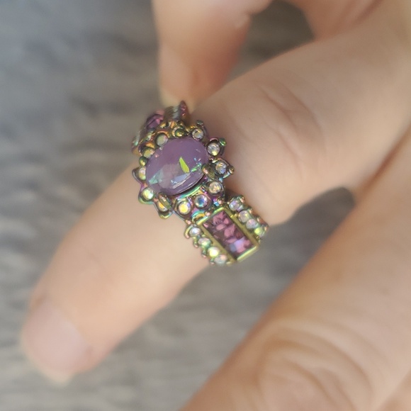 New Purple Fire Opal & Amethyst Rainbow Hematite Ring. - Picture 7 of 12